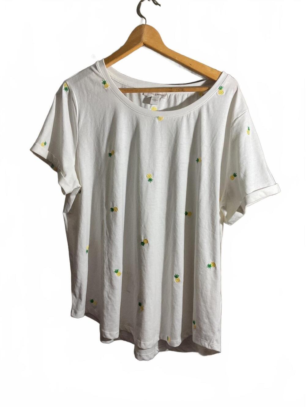 Vintage America XL White T-Shirt with Pineapple Embroidery